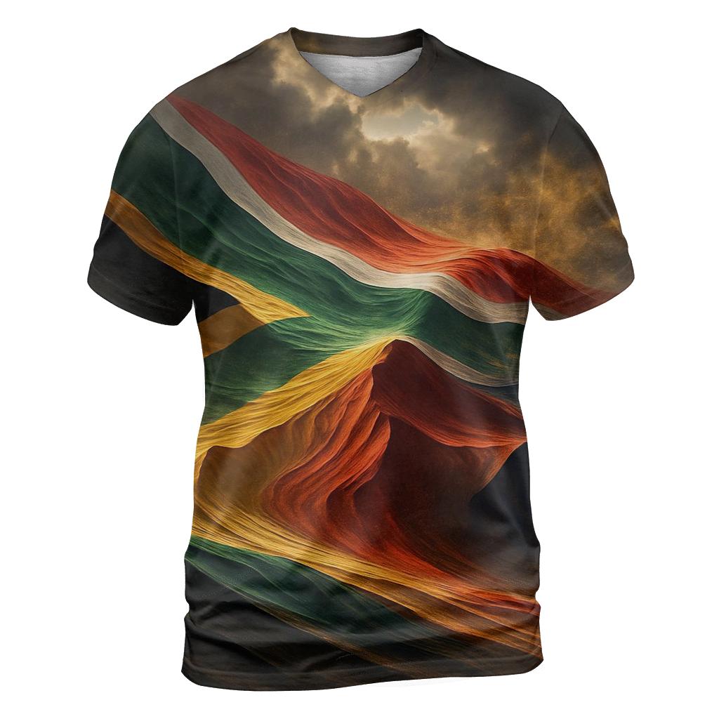 South African Flag Over Desert Storm Dunes vibrant all-over design tees