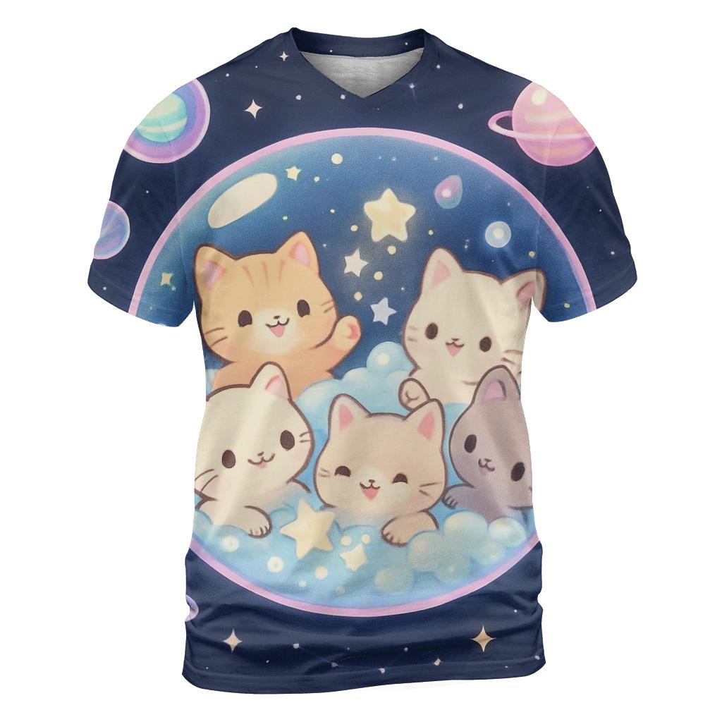 Cosmic Bubble Bath Kittens creative print fashion shirts