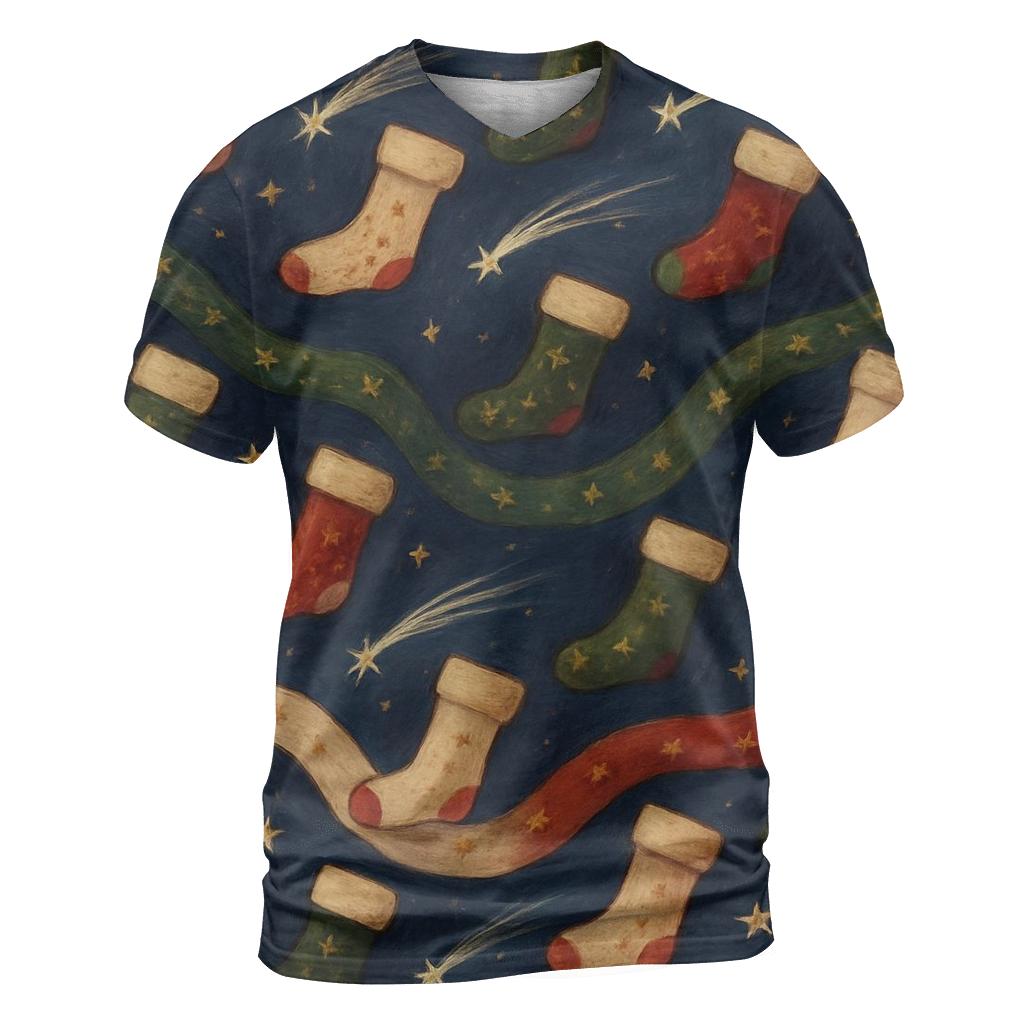 Starlit Christmas Stocking Wave On Deep Indigo personalized full print shirts