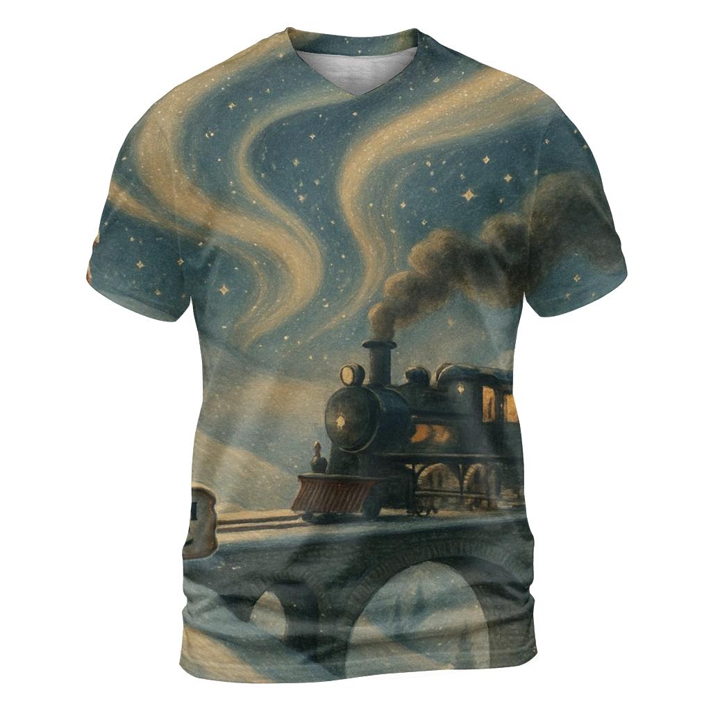 North Pole Aurora Train Ride creative print fashion shirts