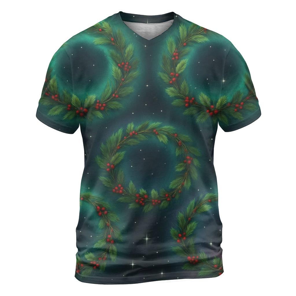 Aurora Halo Christmas Wreath Rings On Charcoal unique graphic print tees