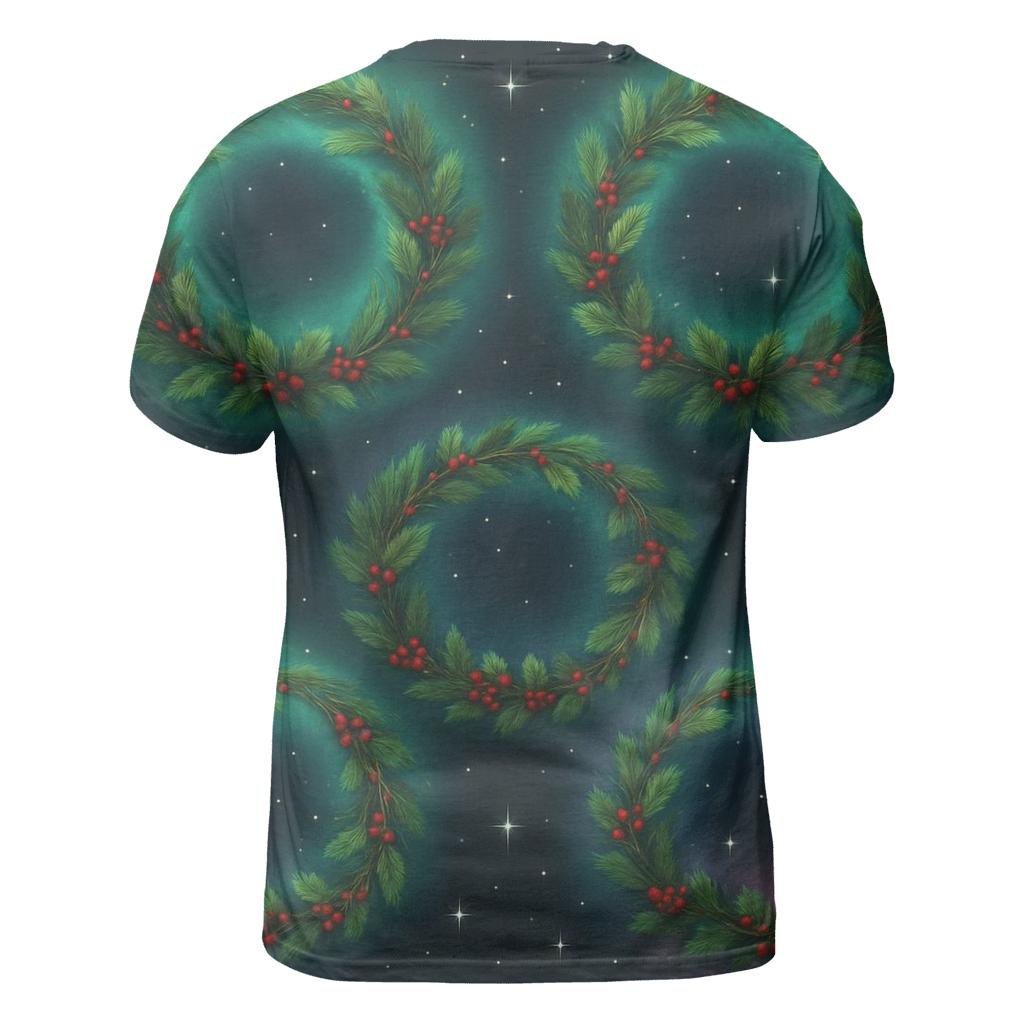 Aurora Halo Christmas Wreath Rings On Charcoal unique graphic print tees