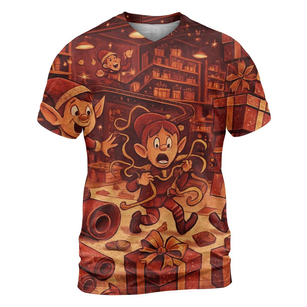 Elves Wrapping Room Mayhem statement graphic shirts