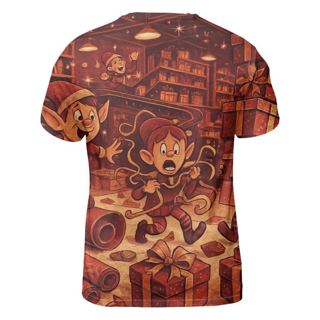 Elves Wrapping Room Mayhem statement graphic shirts