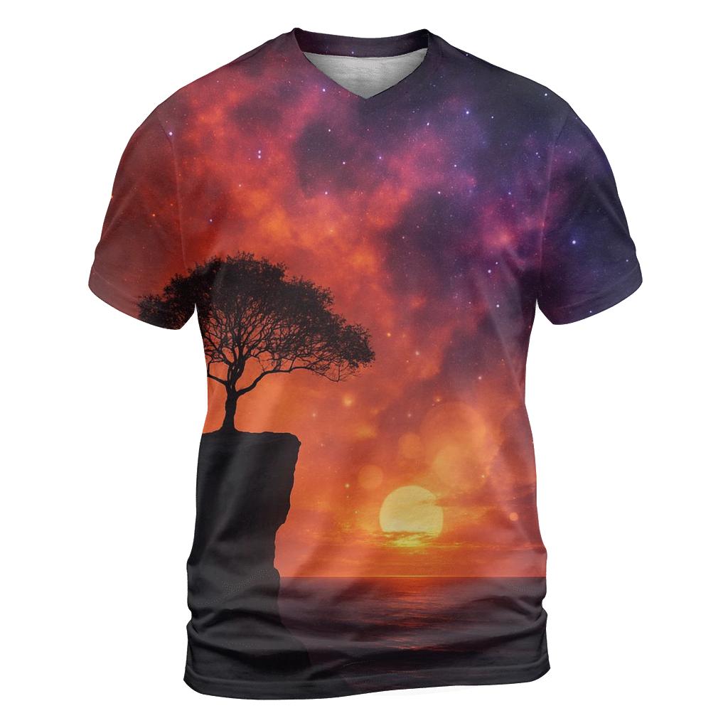 Nebula Sunset Over Silent Cliff designer pattern shirts