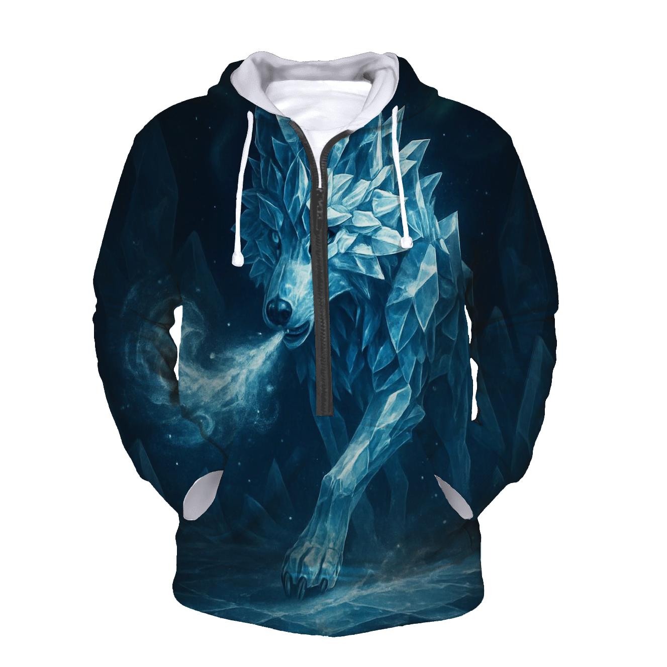 Luminous Frostbite Wolf embroidered hoodies