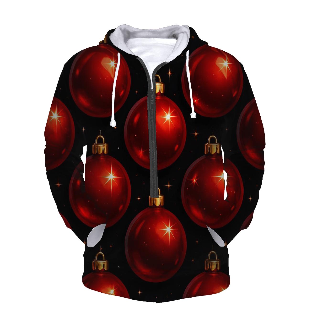 Crimson Christmas Ornament Grid On Midnight Field printed hoodies