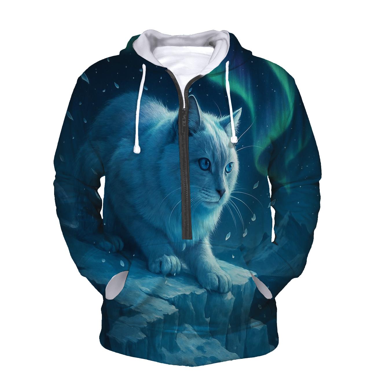 Glacial Aurora Hunter Cat designer hoodies
