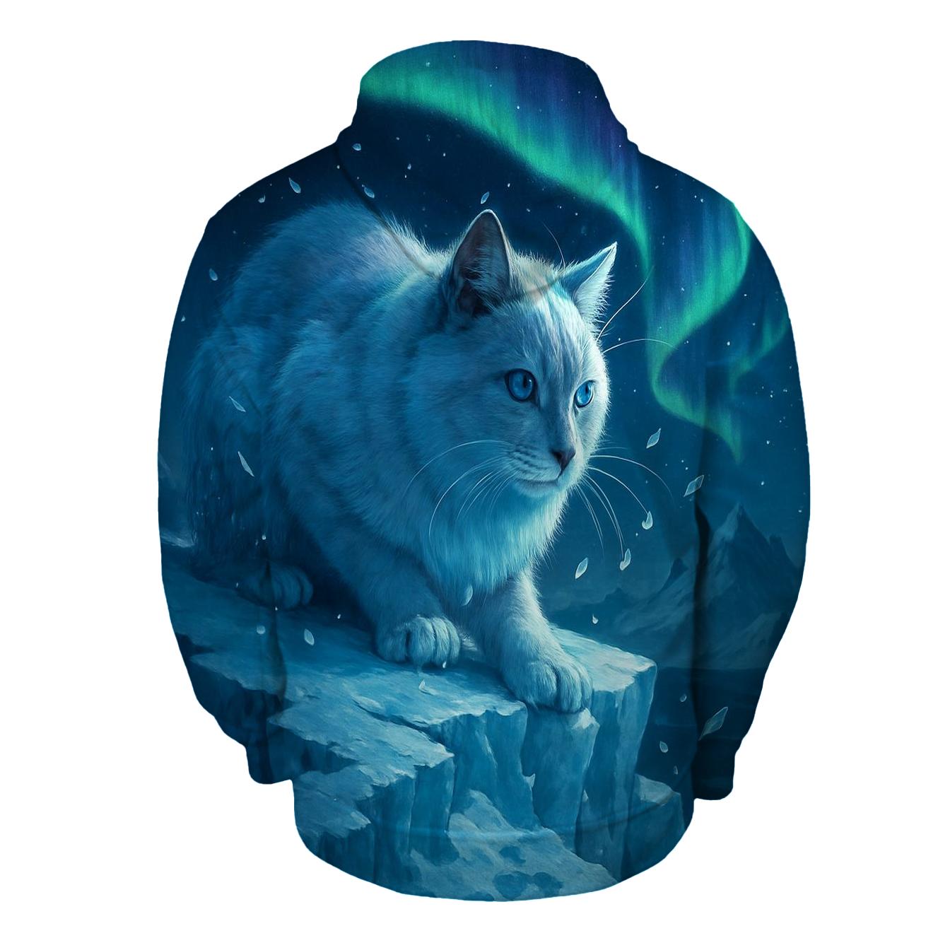 Glacial Aurora Hunter Cat designer hoodies