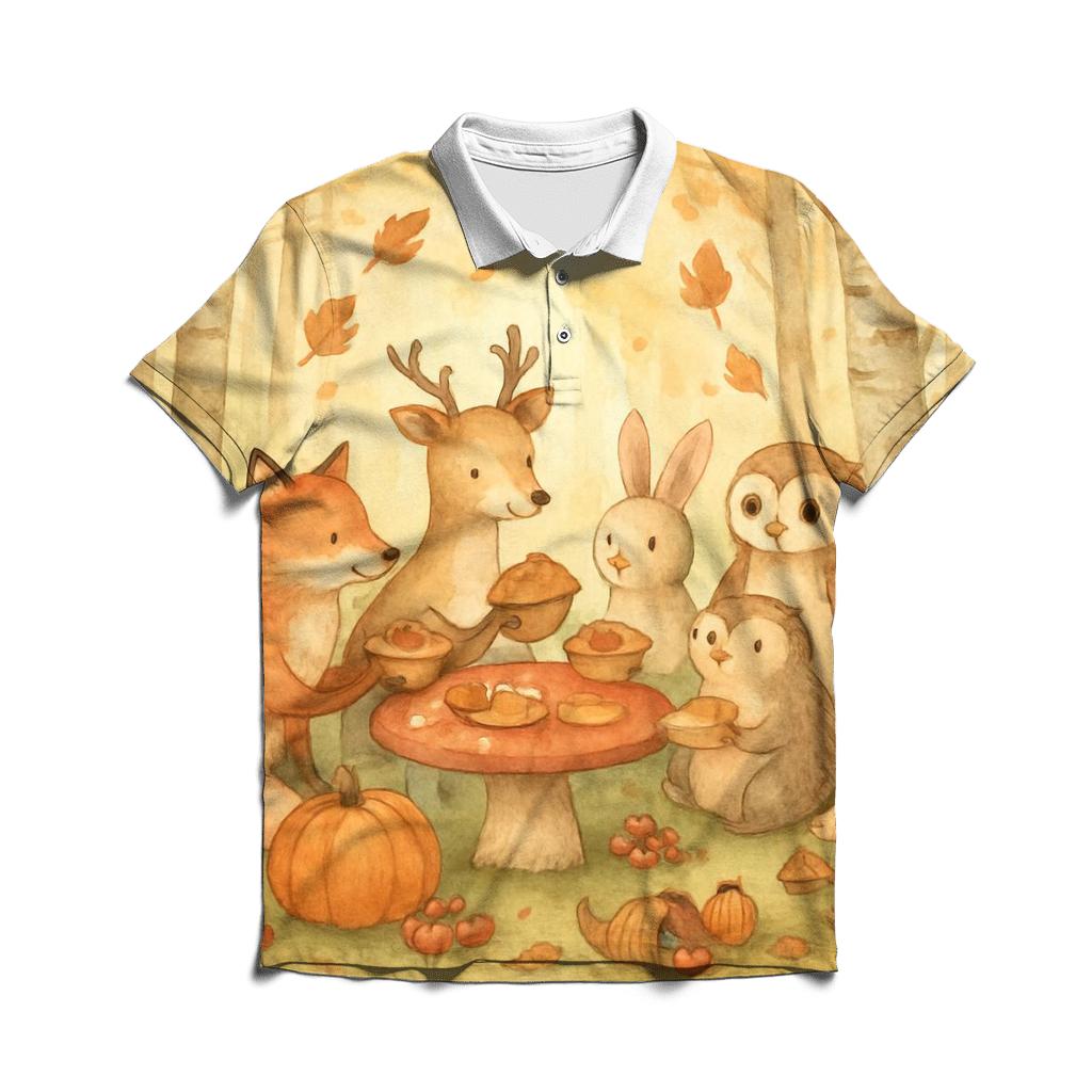 Woodland Friends Pumpkin Potluck stylish collar polo tees