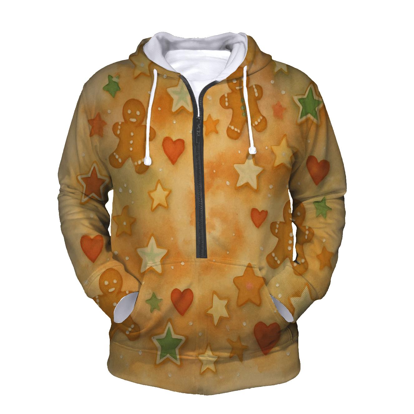 Gingerbread Star Nebula Scatter On Warm Beige embroidered hoodies