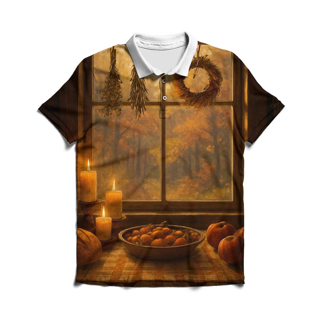 Autumn Cabin Window Of Thanks stylish collar polo tees