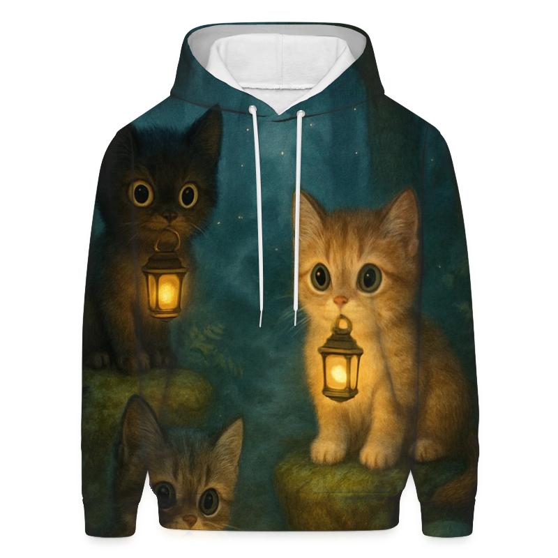 Forest Lantern Guardian Cats zip-up hoodies