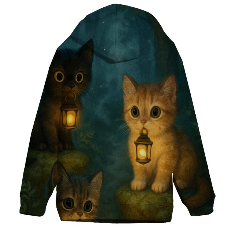 Forest Lantern Guardian Cats zip-up hoodies