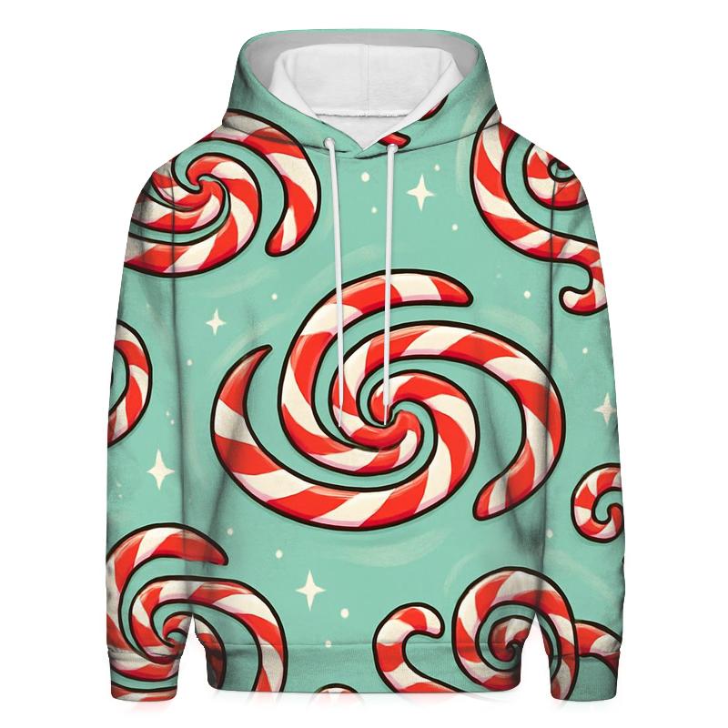 Candy Cane Spiral Galaxy Scatter On Mint Field printed hoodies
