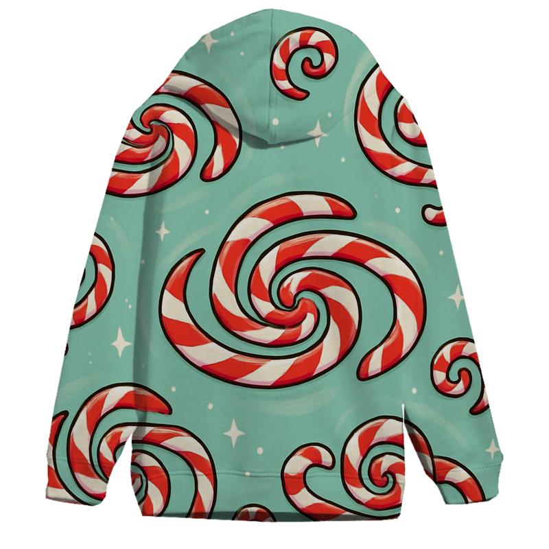 Candy Cane Spiral Galaxy Scatter On Mint Field printed hoodies
