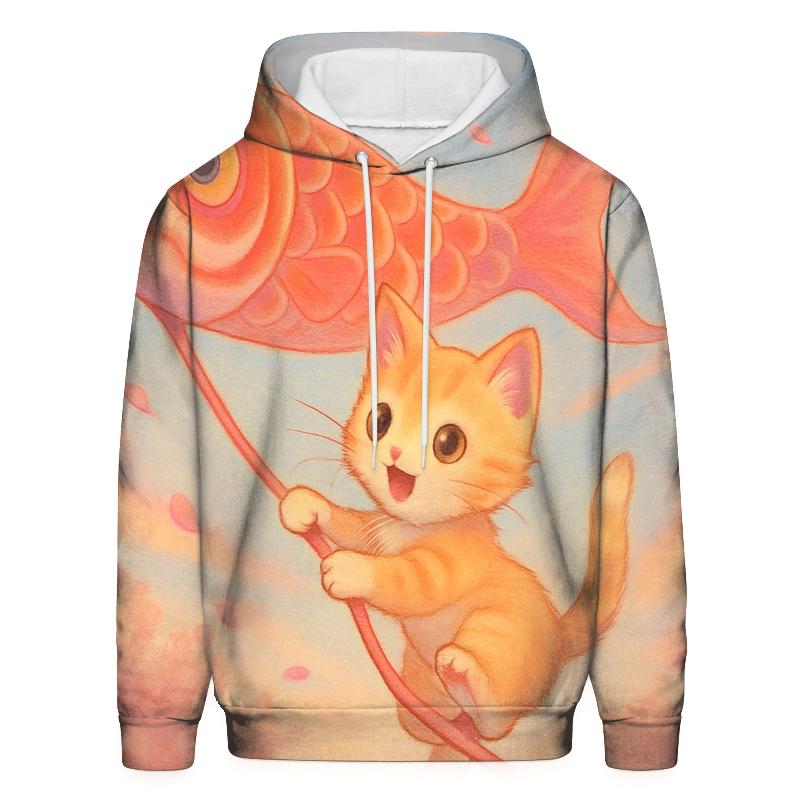 Cherry Blossom Kite Flight Cat graphic hoodies