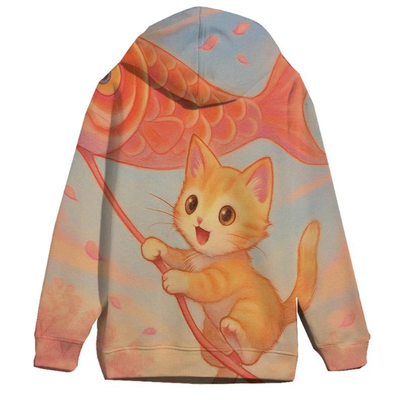 Cherry Blossom Kite Flight Cat graphic hoodies