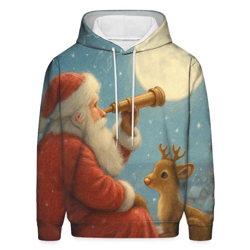 Moonlit Stargazer Santa graphic hoodies