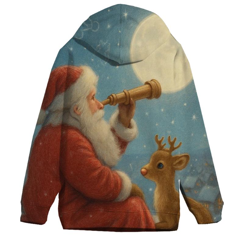 Moonlit Stargazer Santa graphic hoodies
