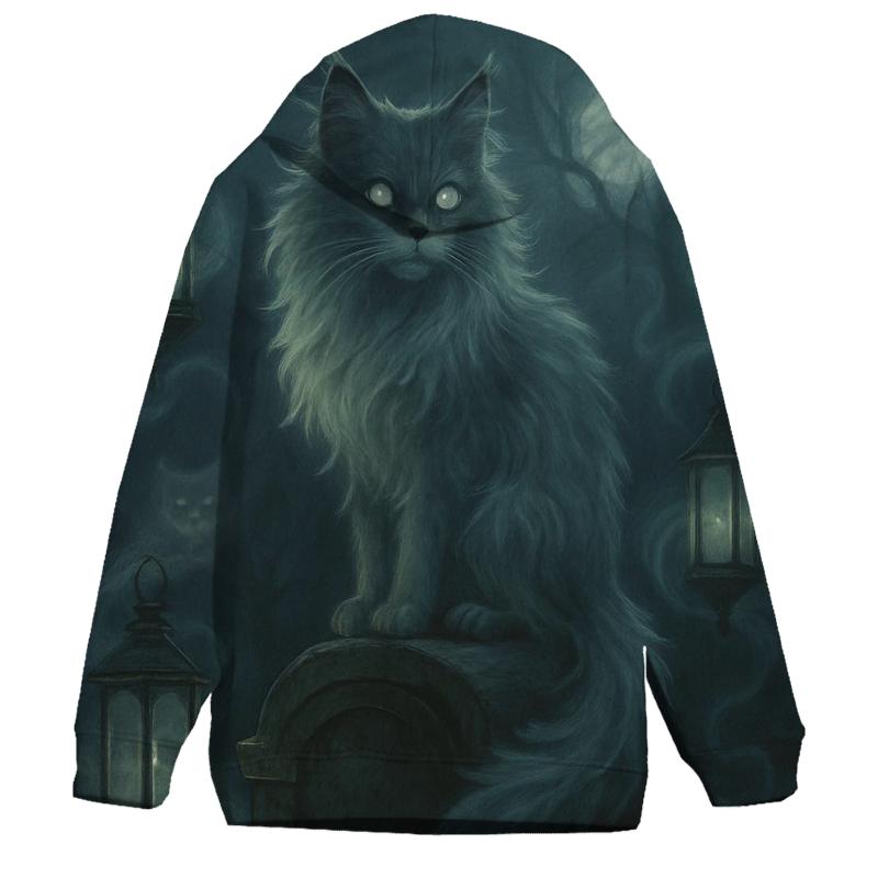 Haunted Lantern Cemetery Cat hoodie trends