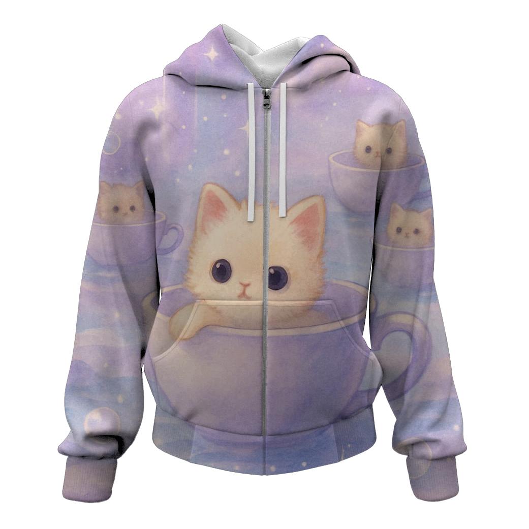 Starlit Teacup Cat Harbor designer hoodies