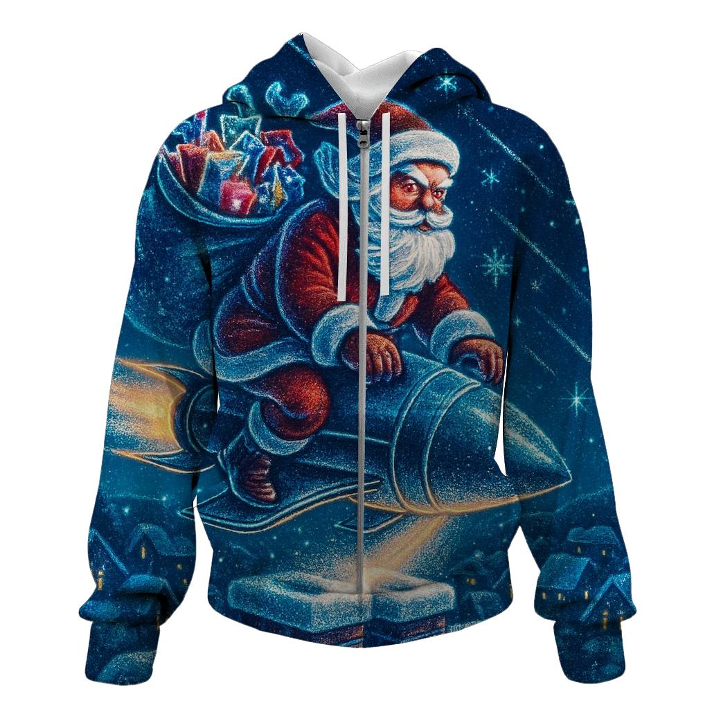 Santa Comet Sleigh Landing zip-up hoodies