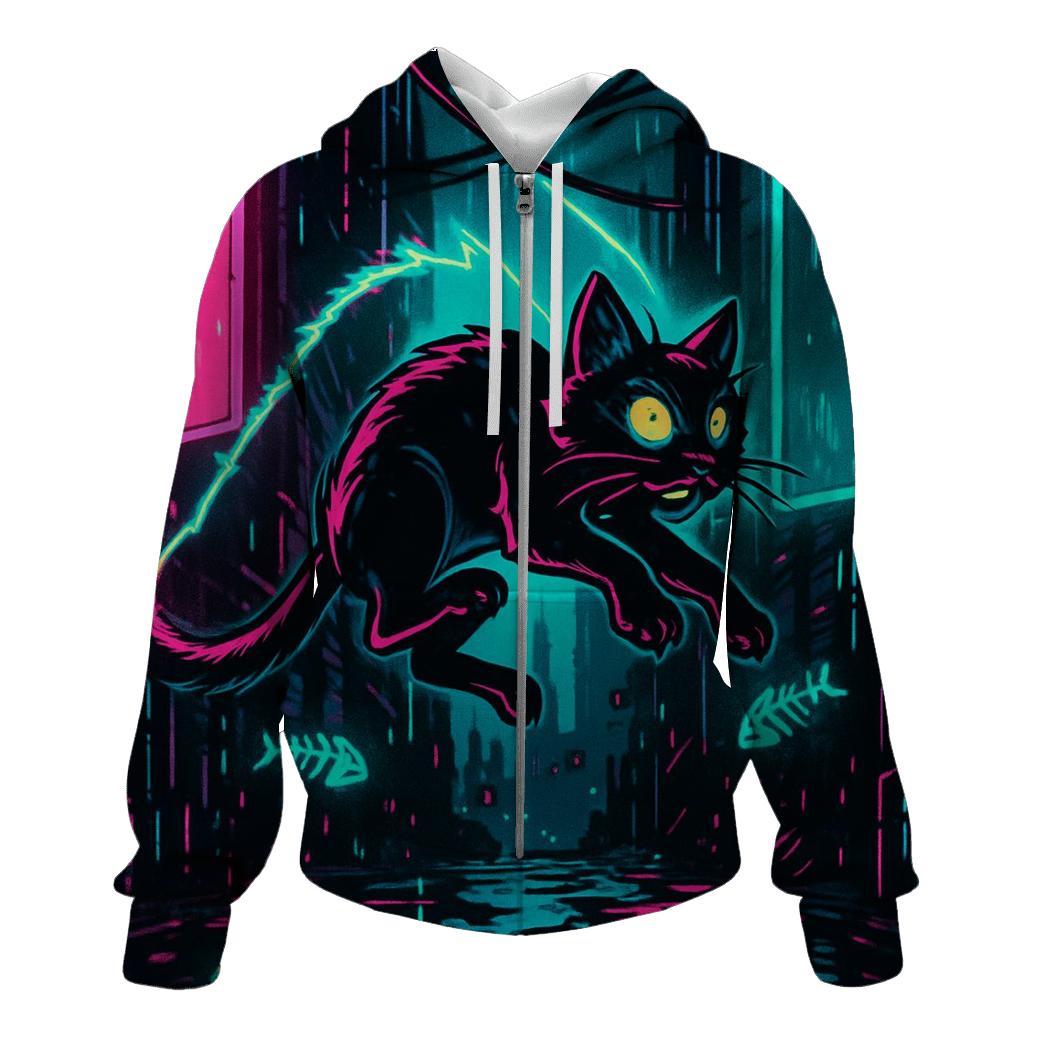 Cyber Alley Rhythm Cat embroidered hoodies
