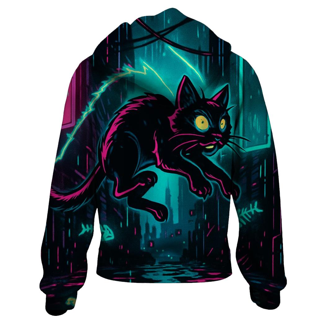 Cyber Alley Rhythm Cat embroidered hoodies