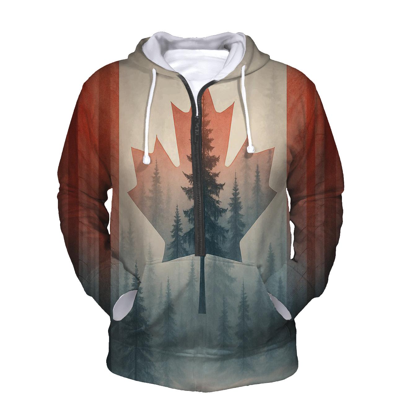 Canadian Flag Forest Double Exposure hoodies fashion