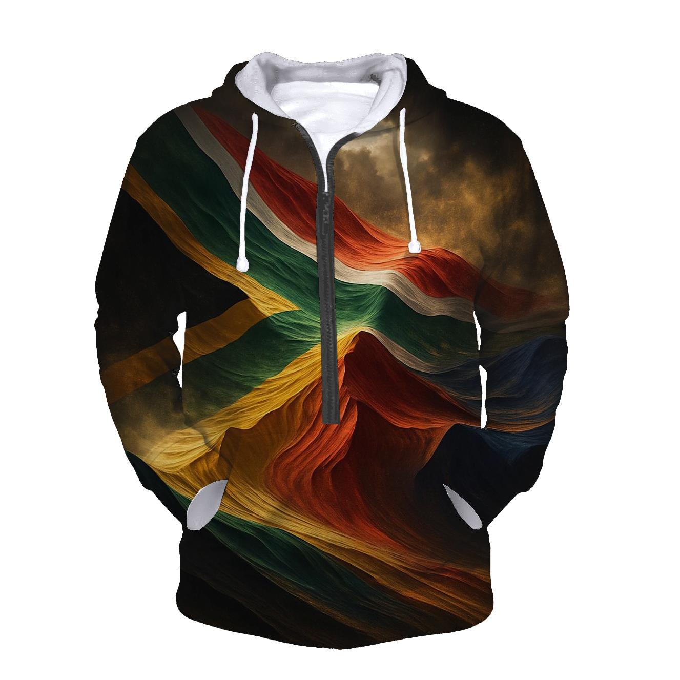 South African Flag Over Desert Storm Dunes zip-up hoodies