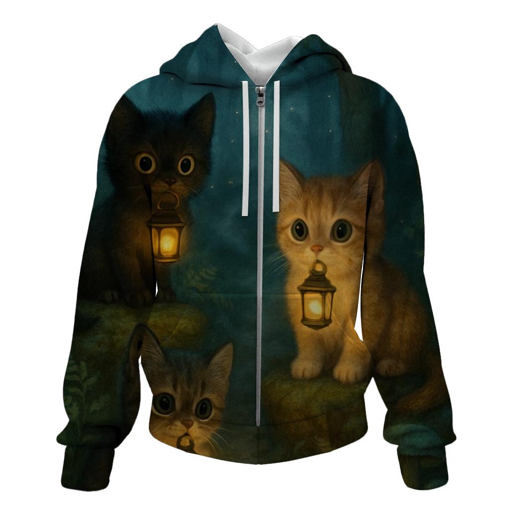 Forest Lantern Guardian Cats graphic hoodies