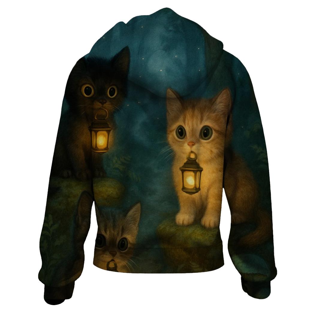 Forest Lantern Guardian Cats graphic hoodies