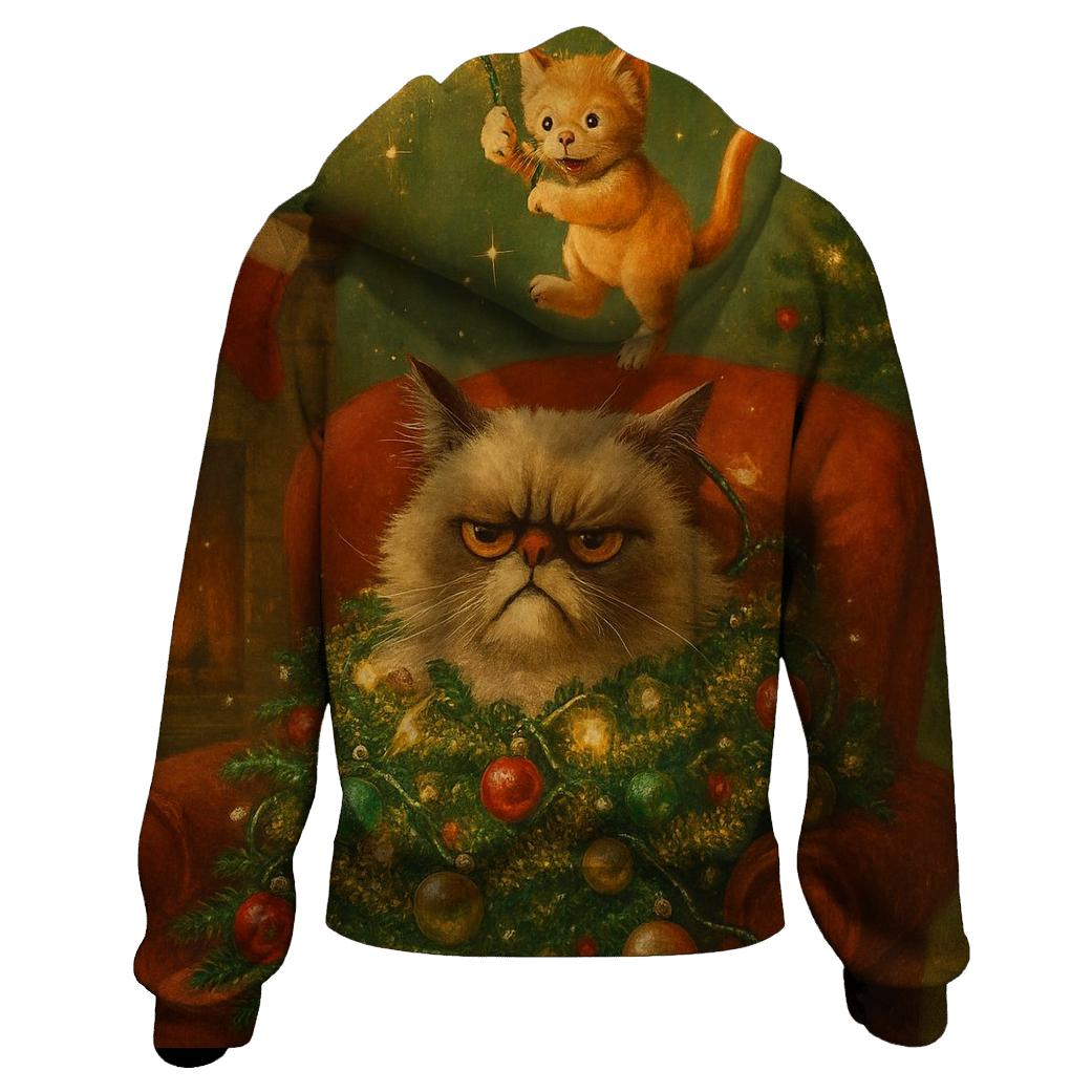 Grumpy Christmas Cat Under Tinsel Avalanche custom hoodies