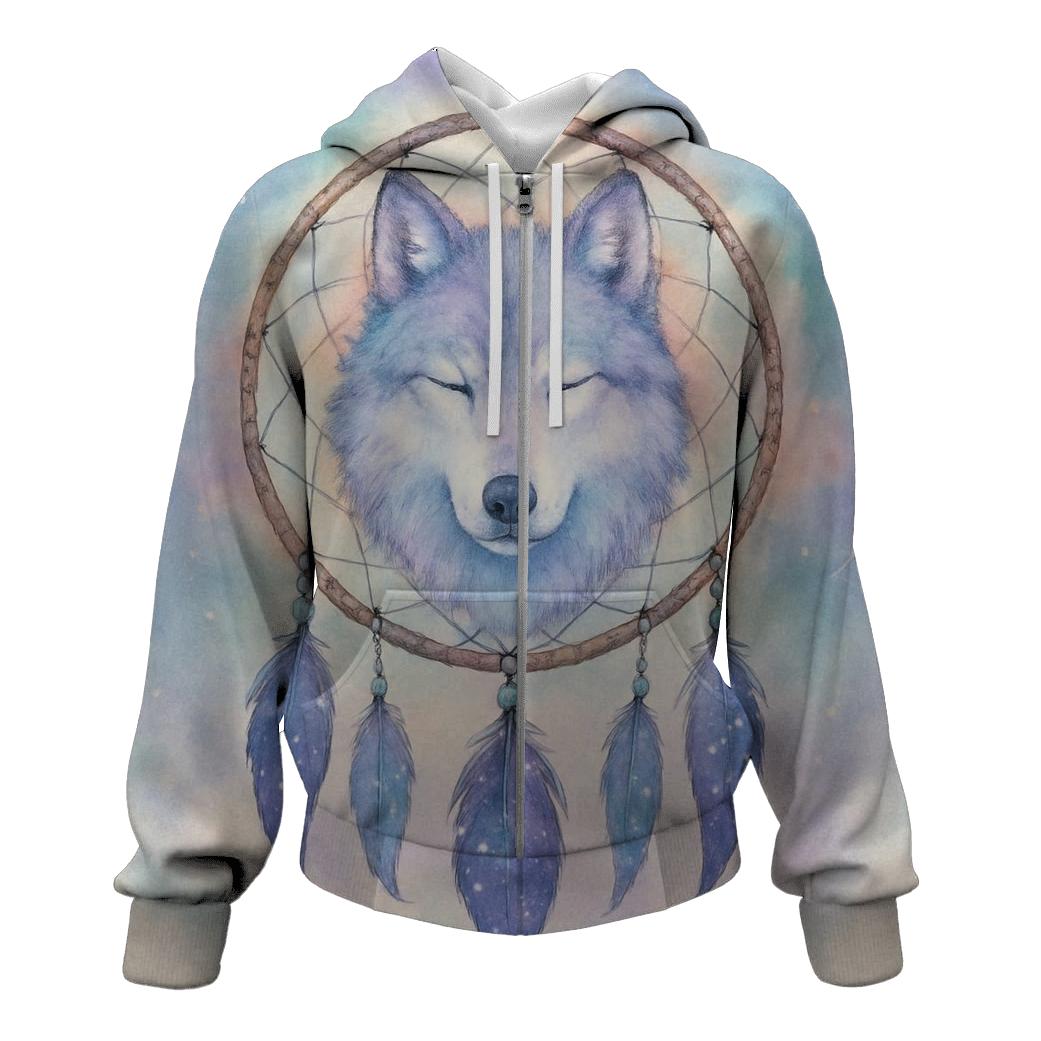 Celestial Dreamcatcher Wolf graphic hoodies