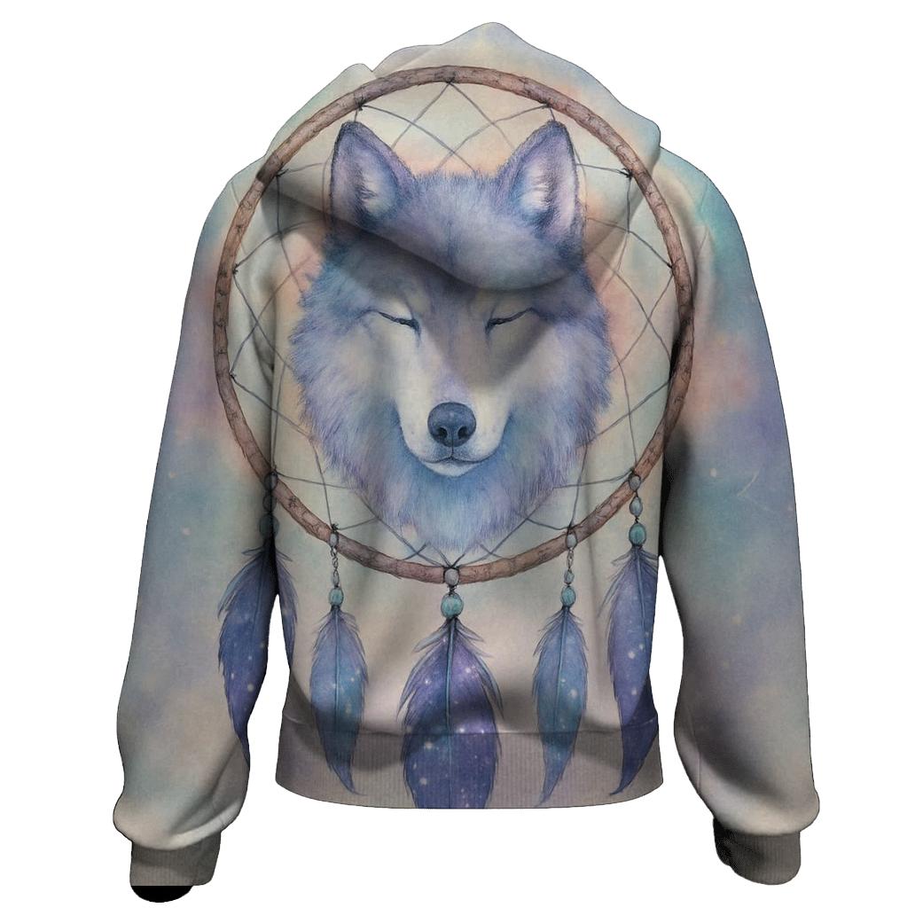 Celestial Dreamcatcher Wolf graphic hoodies