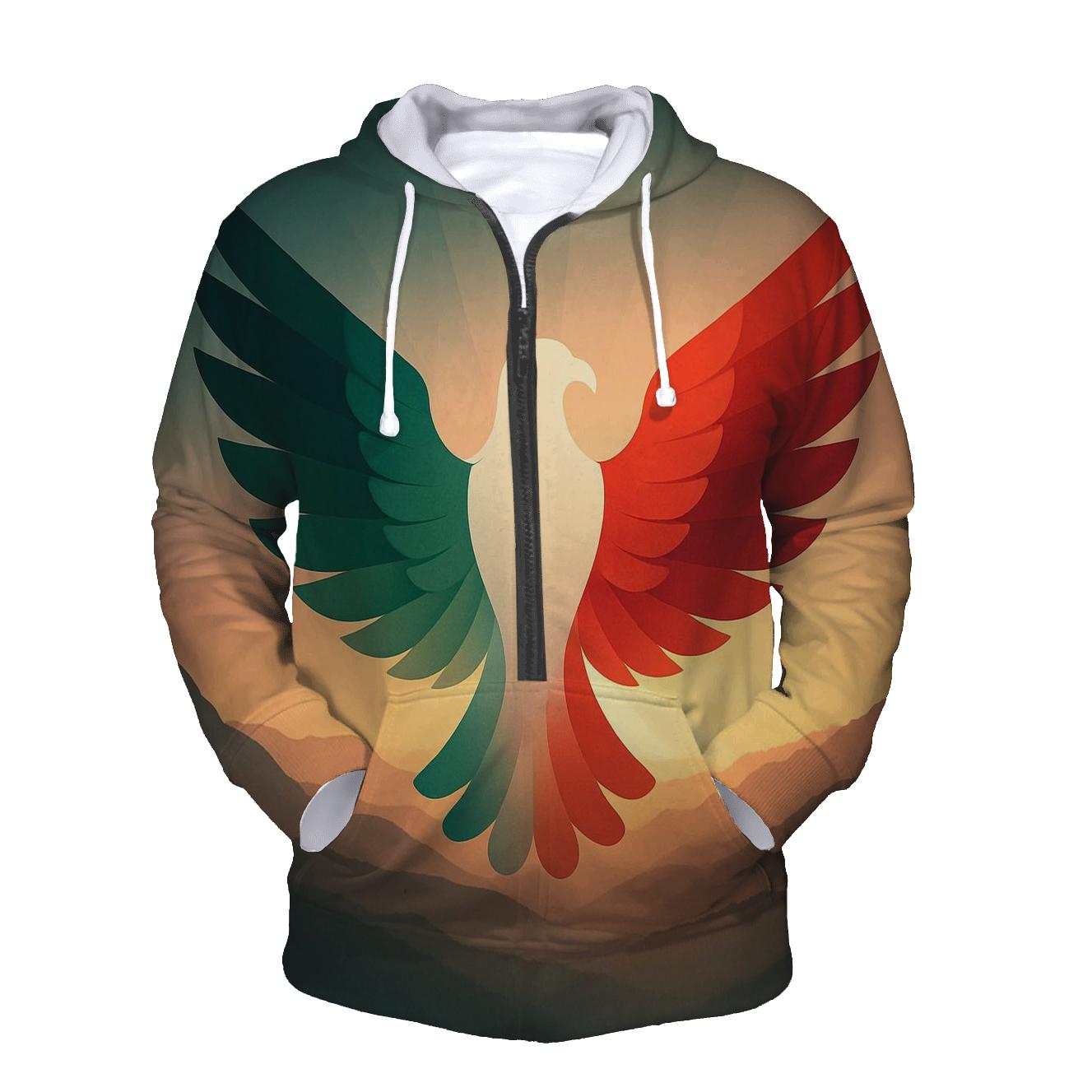 Mexican Flag Eagle Silhouette In Sierra Sunrise heavyweight hoodies