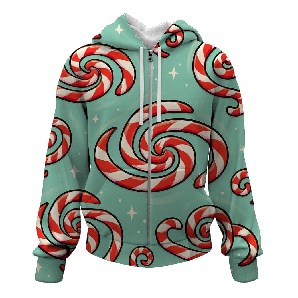 Candy Cane Spiral Galaxy Scatter On Mint Field graphic hoodies