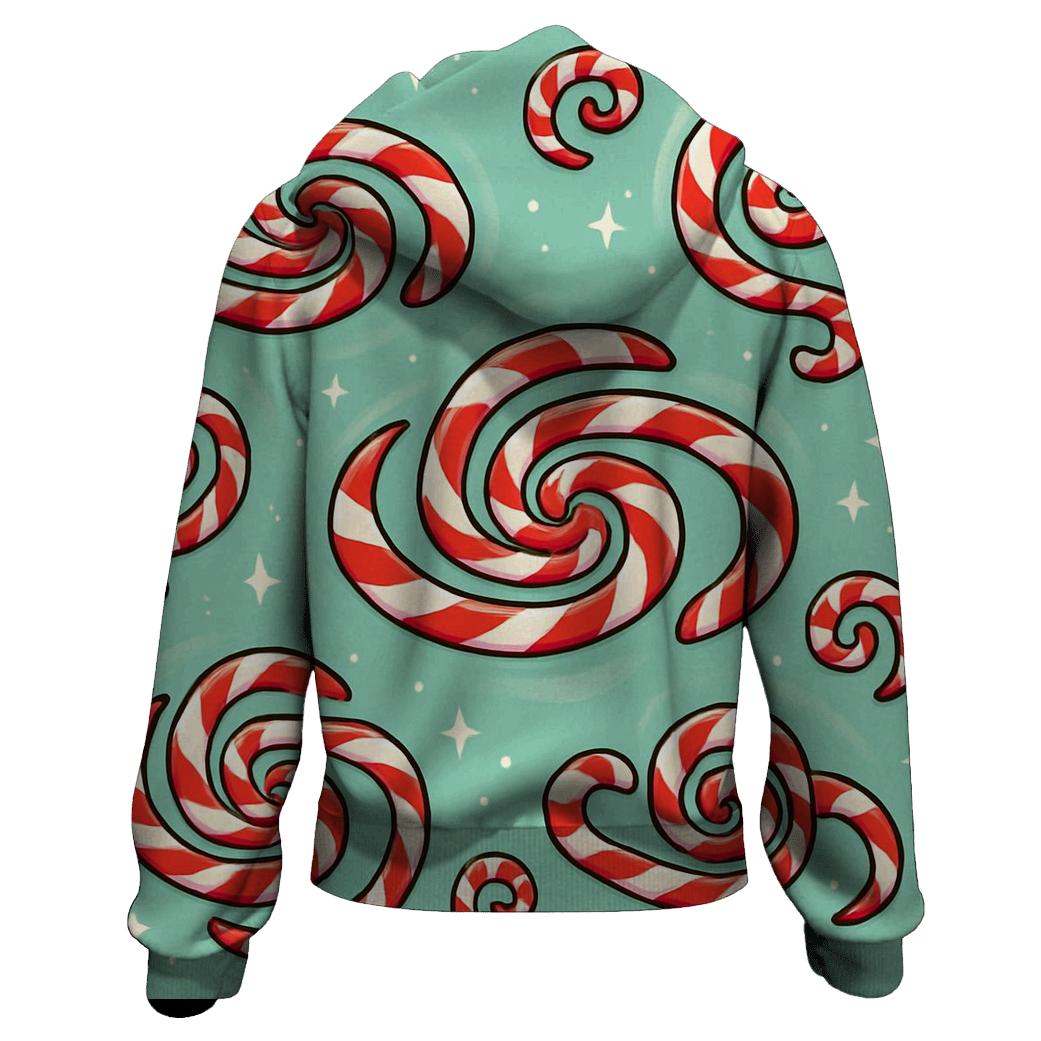 Candy Cane Spiral Galaxy Scatter On Mint Field graphic hoodies