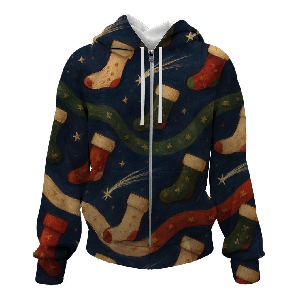 Starlit Christmas Stocking Wave On Deep Indigo hoodie designs