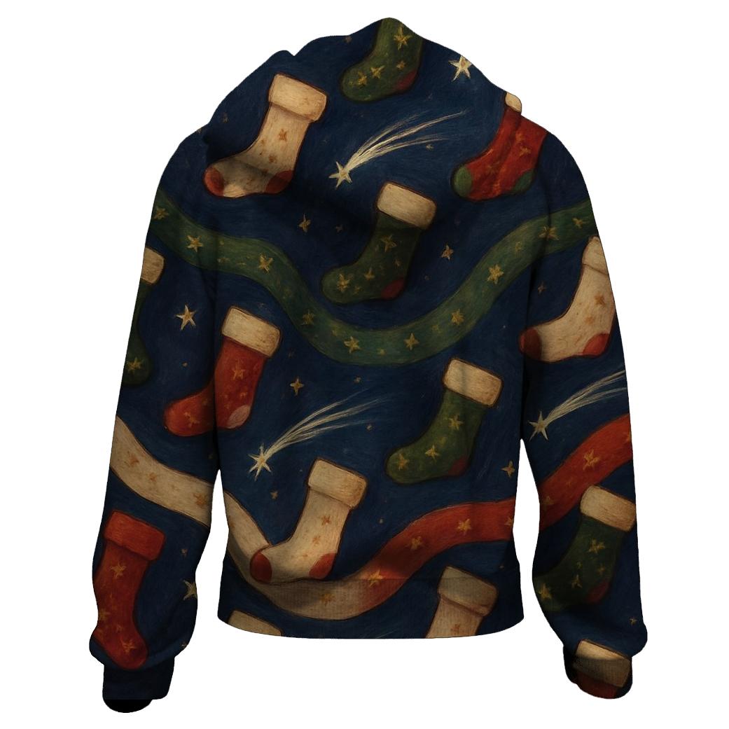 Starlit Christmas Stocking Wave On Deep Indigo hoodie designs