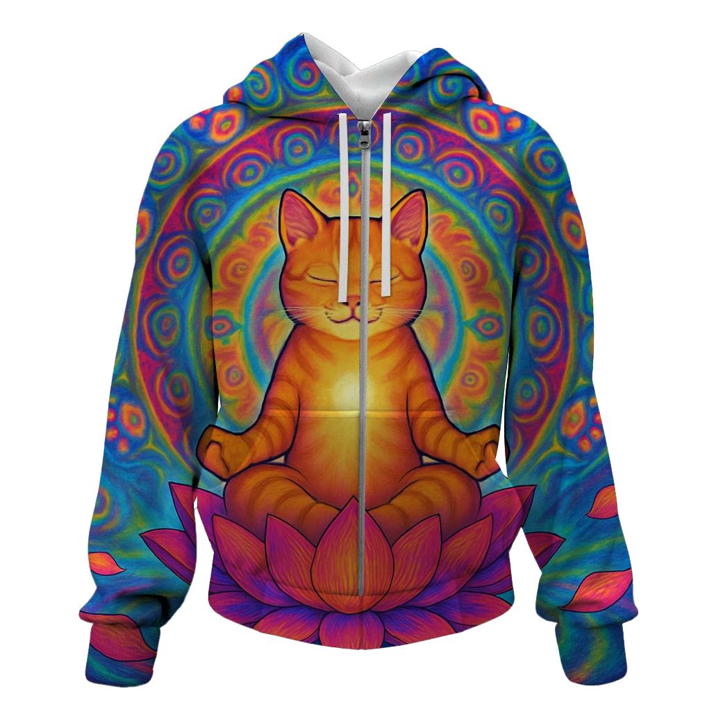 Psychedelic Lotus Dream Cat designer hoodies