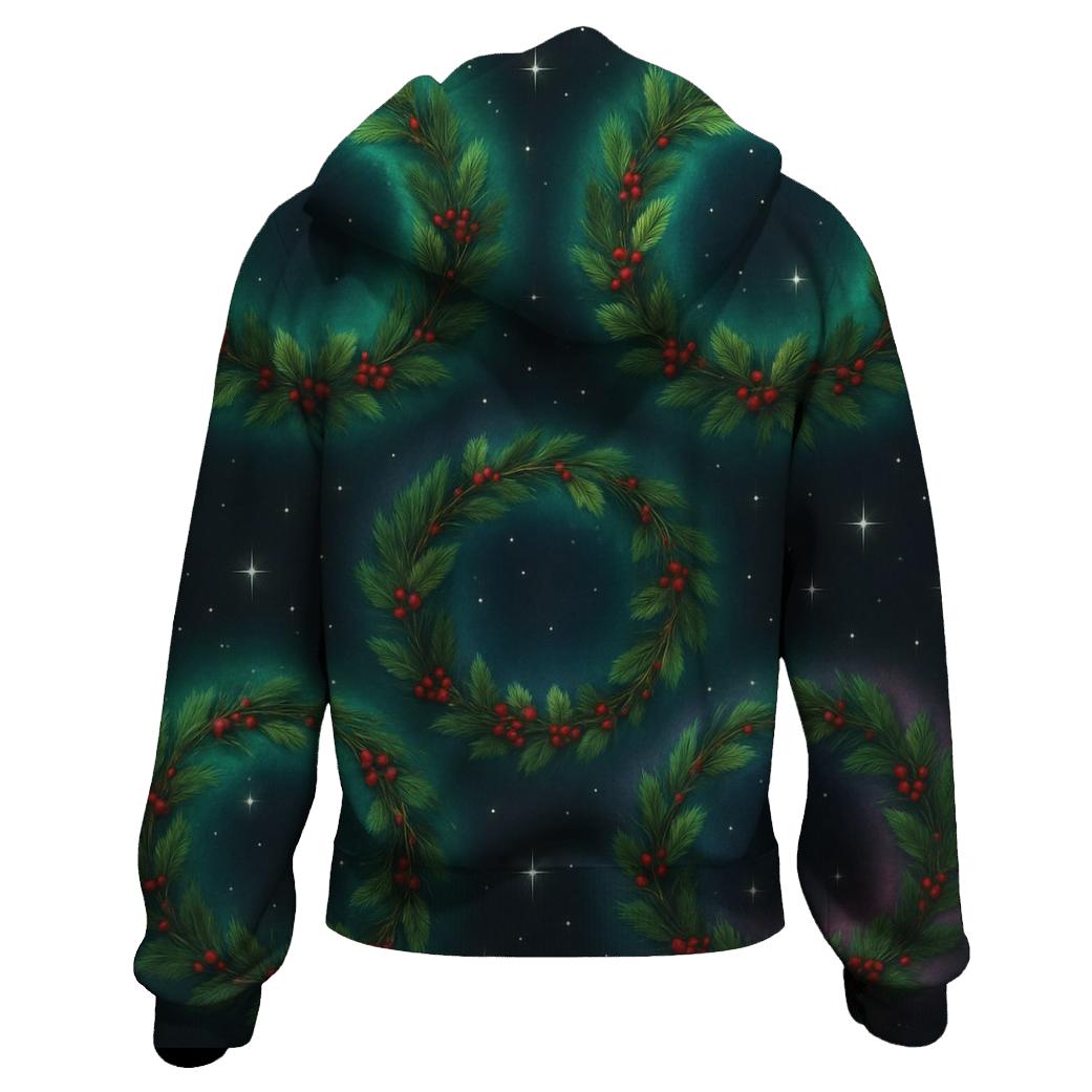 Aurora Halo Christmas Wreath Rings On Charcoal zip-up hoodies