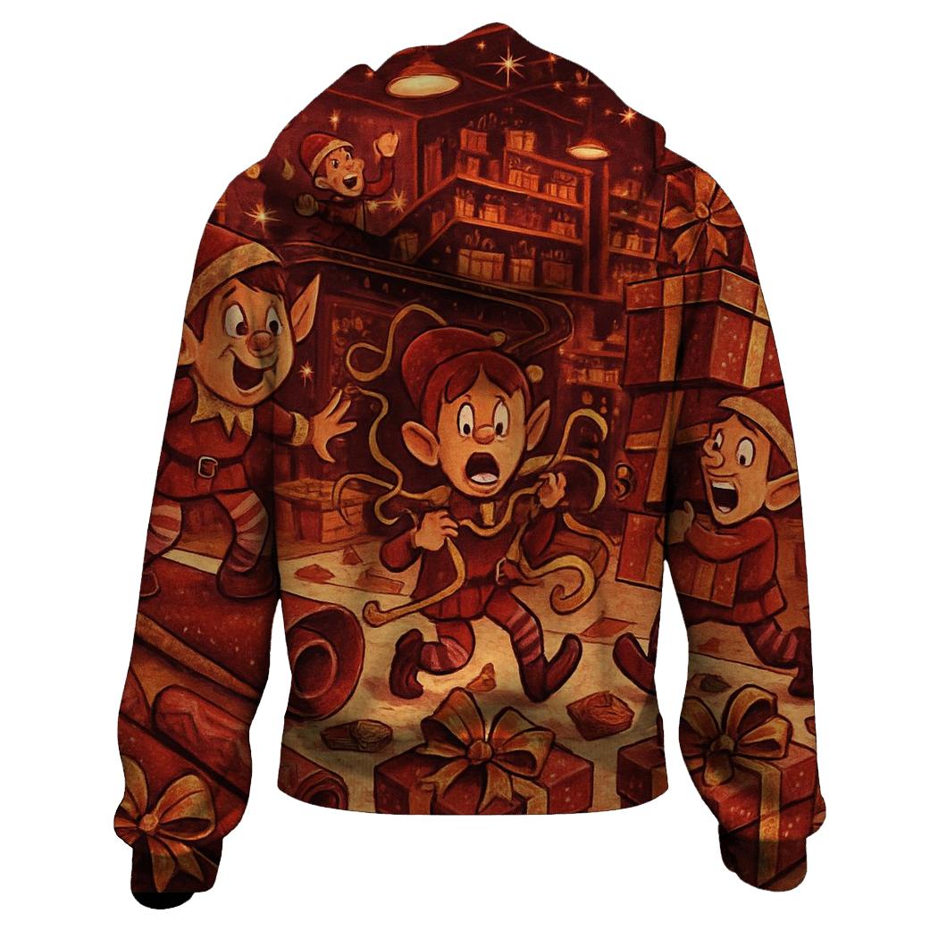 Elves Wrapping Room Mayhem graphic hoodies