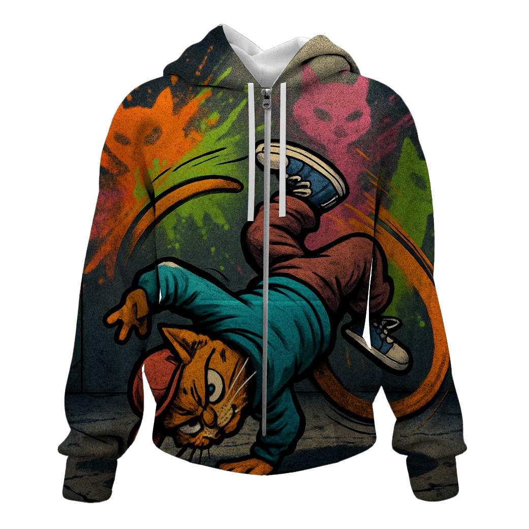 Street Graffiti Breakdance Cat printed hoodies