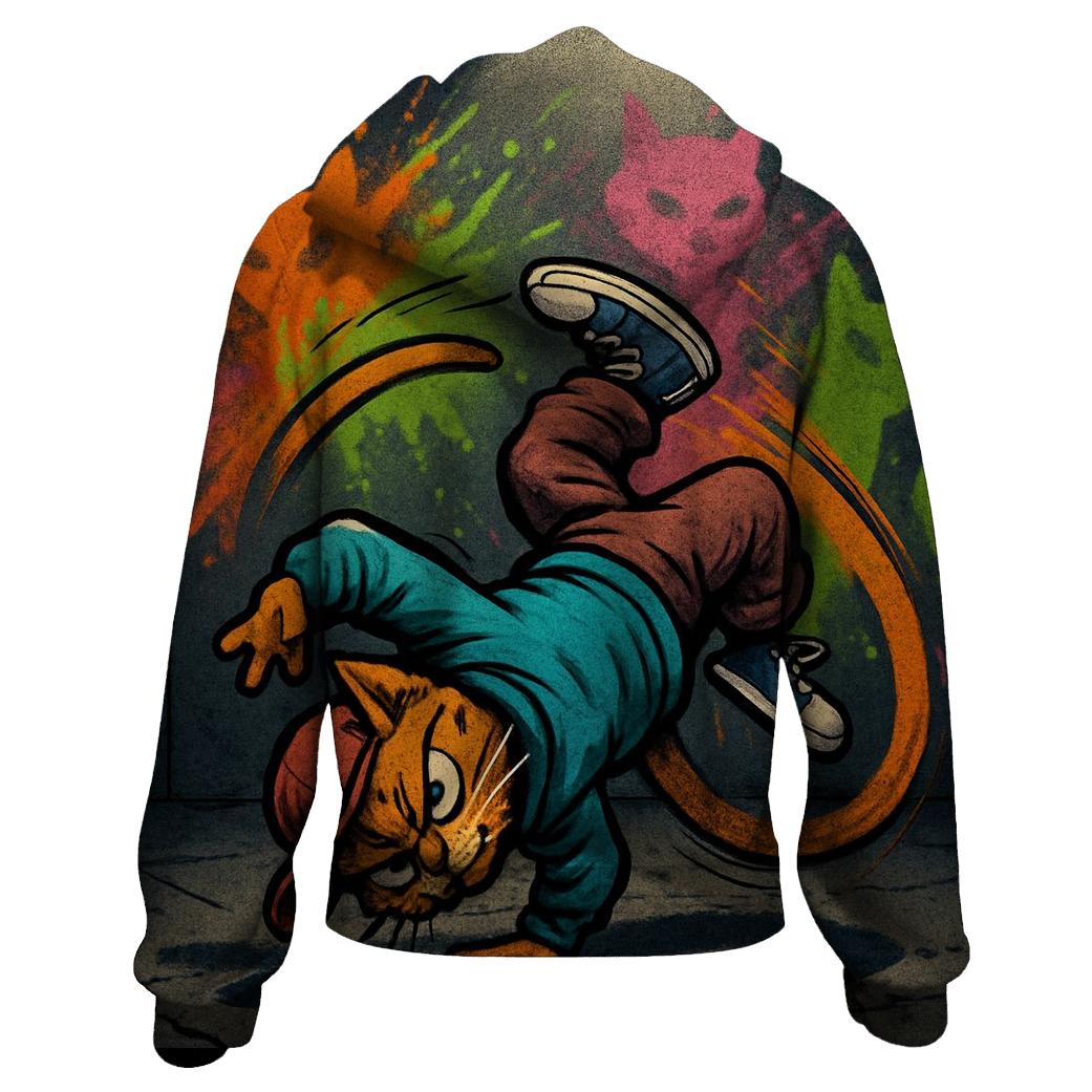 Street Graffiti Breakdance Cat printed hoodies