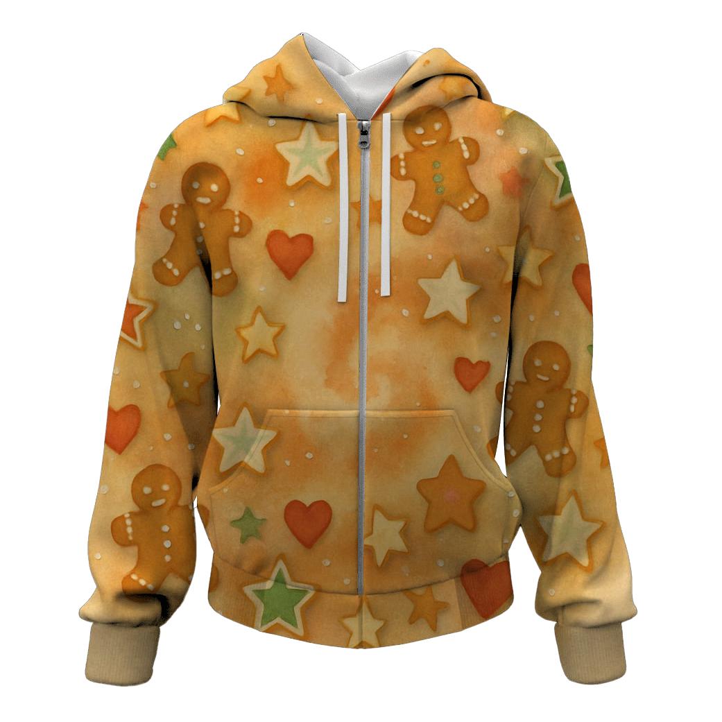 Gingerbread Star Nebula Scatter On Warm Beige embroidered hoodies