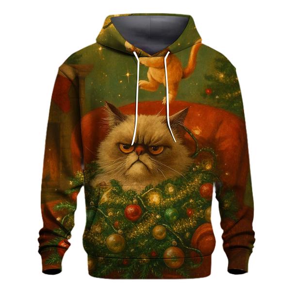 Grumpy Christmas Cat Under Tinsel Avalanche graphic hoodies