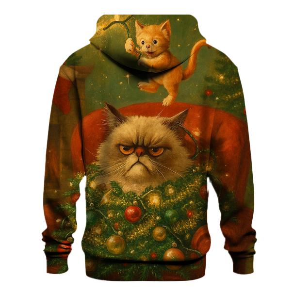 Grumpy Christmas Cat Under Tinsel Avalanche graphic hoodies