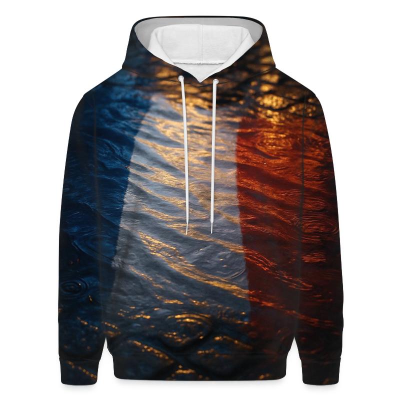 French Flag Refraction In Parisian Rain Puddles designer hoodies